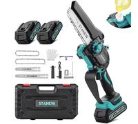STANEW - Mini motosierra de batería sin escobillas de 6 pulgadas y 8 pulgadas, 2 baterías de 2000 mAh,2 guías y 2 cadenas,600 W motosierra eléctrica inalámbrica, motor sin escobillas,para jardinería