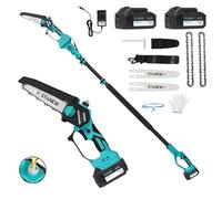 Stanew Mini Motosierra Telescopica 6 Pulgadas, Motosierra Bateria con 2 * 4000 mAh Baterías, Sierra Electrica Podar Arboles, Alcance Hasta 4,55 m, Ajuste Multiángulo de 0-120°, Display LCD
