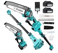 Stanew Mini Motosierra Telescopica 6 Pulgadas, Motosierra Bateria con 2 * 4000 mAh Baterías, Sierra Electrica Podar Arboles, Alcance Hasta 4,55 m, Ajuste Multiángulo de 0-120°, Display LCD