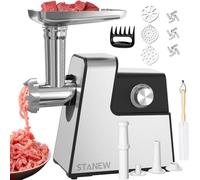 STANEW Picadora de Carne Eléctrica 3500W Max, 4 en 1 salchichas Motor de cobre de Picadora Carne con 3 placas de molienda de acero inoxidable (4 mm, 8MM, en forma de abanico) y 3 cuchilla