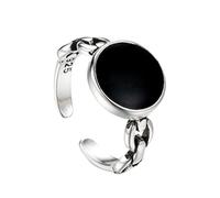 STANG Anillo Negro Redondo diseño de Personalidad Femenina Anillo de Dedo índice Cadena Abierta Anillo Redondo Negro
