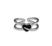 STANG Anillos de Plata 925 para Mujer, joyería de Moda de Boda de Oro Vintage con Forma de corazón Negro, Anillos Antiguos Ajustables Grandes