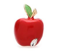 STANG Broche de Manzana roja esmaltada, Accesorio de Moda, Insignia para Mujer, broches de Plantas de Cristal Blanco, Regalo de joyería