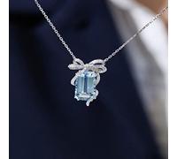 STANG Colgante de Aguamarina, Collar con Lazo de circón microincrustado, Cadena de clavícula Que combina con Todo, Tendencia de Lujo Ligera para Mujer, Regalo de joyería Exquisita