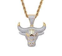 STANG Collar con Colgante de Cabeza de Toro con Diamantes de imitación a la Moda de Hip Hop para Hombre, Collar con Colgante de Cabeza de Toro del Zodiaco, Regalo de joyería