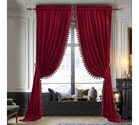 StangH Cortinas de terciopelo con pompones rojos, lujosas cortinas de ventana con aislamiento térmico para dormitorio, sala de estar, cortinas de privacidad con bloqueo de luz para teatro, ancho 52 x 84, 2 paneles y alzapaños