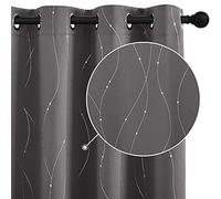 StangH Cortinas Opacas Estampadas Grises, con Ojales, Aislamiento térmico, para Proteger la privacidad, con patrón de líneas onduladas Plateadas para Cocina/Ventana pequeña, 52 Pulgadas de Ancho x 45