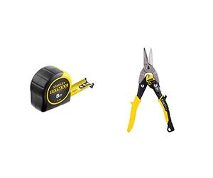 Stanley 0-33-728 - Flexómetro BladeArmor 8m x 32mm & FATMAX 2-14-563- Tijera de corte recto, Capacidad de corte 1,2 mm