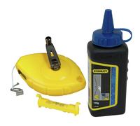 Stanley Tiralíneas 0-47-443 – Kit 30 m con tiza azul, nivel y polvo 30 g