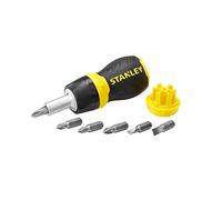 STANLEY 0-66-358, Destornillador con carraca bimaterial porta-puntas + 6 puntas, Cabeza magnética , Depósito en el mango, Mecanismo de carraca, Ligero y resistente