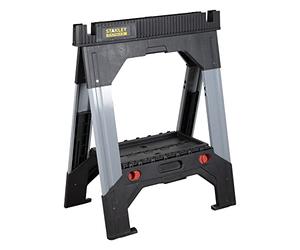 Stanley 1-92-980, Caballete FatMax Aluminio,Patas Telescopicas, Capacidad de Carga 1150 Kg por Par, Pies Ajustables, Sistema de Soporte en V, Ajuste Rápido, Goma Antideslizante, Plegable, Pack 2 ud.