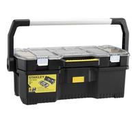 STANLEY 1-97-514 Caja de herramientas 610x323x251mm, con organizador transparente con separador extraíble, Asa grande de aluminio, Clips anchos anticorrosión, Bisagras metálicas, Durabilidad y fuerza