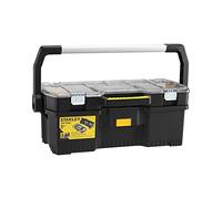 STANLEY 1-97-514 Caja de herramientas 610x323x251mm, con organizador transparente con separador extraíble, Asa grande de aluminio, Clips anchos anticorrosión, Bisagras metálicas, Durabilidad y fuerza