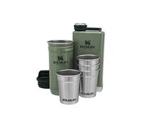 Stanley Adventure Pre-Party Vasos de Chupito + Petaca Set Hammertone Green - Acero Inoxidable Sin BPA - Petaca de Acero Inoxidable - Set de regalo - Apto Para Lavavajillas