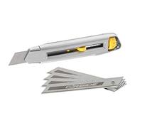 STANLEY 7-10-018, Cuchillo a Presión con Interbloqueo, 5 Hojas de Carburo, Cutter, Gris/Amarillo, Herramienta de Precisión para Cortes Precisos, Acero inoxidable