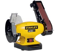 Stanley Amoladora de banco con lijadora de banda 150 mm, 330W, disco y banda 50 x 686 mm, con protectores, para desbaste lijado y desbarbado metal madera plástico