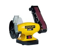 Stanley Amoladora de banco con lijadora de banda 150 mm, 330W, disco y banda 50 x 686 mm, con protectores, para desbaste lijado y desbarbado metal madera plástico