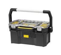 STANLEY Caja de Herramientas con Organizador, 32x55.6x24.9 cm, Compatible con Taller Móvil Modular, Compartimentos Modulables, Tapa Transparente, Asa Extra Larga, Cierres Metálicos, STST1-70317