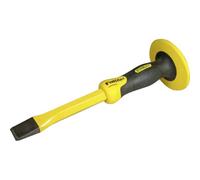 STANLEY Cincel de albañil con protector 25 x 300 mm, Acero cromo vanadio, Cabeza parabólica, Mango bimaterial, Protector de mano, Punta muy fuerte y afilada, 4-18-332