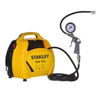 Stanley Compresor Aire 8 Bar - Compresor de Aire Portatil Sin Aceite con Herramientas Neumáticas - Set de Compresor Incluye Manguera de Aire de 3M, Pistola de Aire con Manómetro y 3 Boquillas