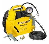 Stanley Compresor Aire 8 Bar - Compresor de Aire Portatil Sin Aceite con Herramientas Neumáticas - Set de Compresor Incluye Manguera de Aire de 3M, Pistola de Aire con Manómetro y 3 Boquillas