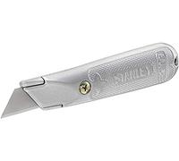 STANLEY Cuchillo 199 de Hoja Fija Metálico, Hoja Retráctil, Cuerpo de Zinc, Resorte Interno de Acero, Incluye 3 Hojas de Recambio, Longitud 140mm, 2-10-199
