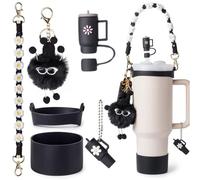 Stanley Cup Accesorios 6 Piezas, Accesorios Stanley Trenza De Transporte, Dije, Arandela, Tapa De Pajita, Stanley Accesorios para Vasos Stanley De 800ml-1100ml (Negro)