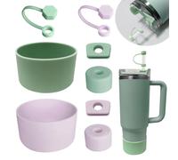 Stanley Cup - Juego de 6 tapones de silicona a prueba de fugas, 2 fundas de silicona para vasos de 1,2 litros y 850 ml y un colgante de letra de mariposa (pizarra + lila)