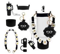 Stanley Cup Set de 6 accesorios Stanley, incluye botas de silicona, cubierta de pajita, correa de mango de botella de agua, colgante, accesorios para Stanley Cup 800-1200 ml (negro)