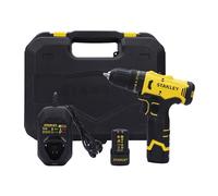 STANLEY Destornillador cepillado SCD10D2K-IN (12 V), con baterías de 2 x 2 Ah y cargador de 1,5 A, luz LED, interruptor de gatillo de velocidad variable, botón de avance/atrás, portabrocas de 10 mm,