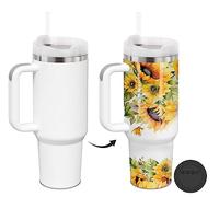 Stanley Dupe - Vaso de sublimación de 40 onzas con asa y tapa de popote, mango extraíble, doble pared de acero inoxidable aislado para transferencia de calor