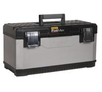 STANLEY FATMAX Caja de Herramientas Metálica 66,2cm, Clips Metálicos Anticorrosión, Asa Bimaterial, Estructura de Metal y Polipropileno, Almacenamiento Vertical, 1-95-617