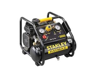 Stanley Fatmax Compresor, 6 litros, 8 bar, silencioso sin aceite, modelo horizontal, 1,5 cv, 160 l/min caudal de aire, portátil, negro amarillo, apto para inflado y herramientas neumáticas ligeras