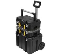 STANLEY FATMAX Conjunto Pro-Stack 3 Piezas, Maleta con Asa de Aluminio, Organizador Transparente, Base con Ruedas, Almacenaje Móvil, Negro, 51.2x70.8x43.5 cm, FMST1-80103