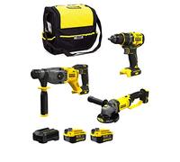 STANLEY FatMax Kit SVK20324A (Taladro Atornillador SFMCD720 + Mini-Amoladora SFMCG400 + Martillo SFMCH900 + 2 Baterías de 4,0 Ah + Cargador + Bolsa M)