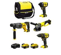 STANLEY FatMax Kit SVK20424A (Taladro Atornillador SFMCD720 + Martillo SFMCH900 + Atornillador de Impacto SFMCF810 + Mini-Amoladora SFMCG400 + 2 Baterías de 4,0 Ah + Cargador + Bolsa M)