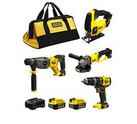 STANLEY FatMax Kit SVK20424B (Taladro Percutor SFMCD721 + Martillo SFMCH900 + Sierra de Calar SFMCS600 + Mini-Amoladora SFMCG400 + 2 Baterías de 4,0 Ah + Cargador + Bolsa XL)