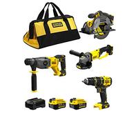 STANLEY FatMax Kit SVK20424C (Taladro Percutor SFMCD721 + Martillo SFMCH900 + Sierra Circular SFMCS500 + Mini-Amoladora SFMCG400 + 2 Baterías de 4,0 Ah + Cargador + Bolsa XL)
