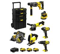 STANLEY FatMax Kit SVK707 (SFMCH900 + SFMCG400 + SFMCD711 + SFMCF800 + SFMCS500 + SFMCS600 + SFMCW220 + 3 Baterías de 4,0 Ah + Cargador + Carro 3en1)