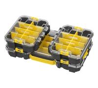 STANLEY® FATMAX® PRO-STACK™ - Juego de organizadores de 3 piezas, 1 organizador grande y 2 pequeños poco profundos, separadores extraíbles, sistema de almacenamiento apilable, tapa transparente