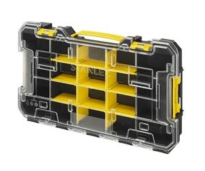 STANLEY® FATMAX® PRO-STACK™ - Organizador grande y poco profundo - Separadores extraíbles, tapa transparente, sistema de almacenamiento apilable portátil, asa de transporte, 43,8 x 7 x 24,5 cm para