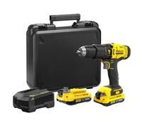 STANLEY FATMAX SFMCD711D2K-QW - Taladro atornillador de impacto (18 V, 2 velocidades, par máximo 50 Nm, luz LED, incluye 2 baterías de 18 V/2 Ah, cargador, maletín)