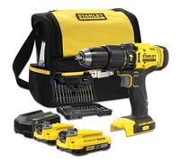 STANLEY FATMAX SFMCD711DSA-QW - Taladro Percutor 18V, Gama V20, 2 velocidades, Luz LED, Incl. juego de brocas y 50 piezas, 2 baterías recargables de 2,0 Ah, cargador y bolsa de herramientas