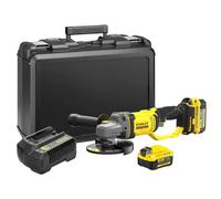 STANLEY FATMAX SFMCG400M2K-QW - Mini amoladora 18V, 125mm, Velocidad 8500 rpm, 1 maletín, 2 baterías 4Ah y 1 cargador 2Ah Gama FATMAX V20
