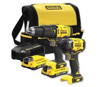 STANLEY FATMAX SFMCK465D2S-QW - Kit combinado V20 (18 V, Taladro Percutor a batería, Atornillador de Impacto a batería, 2 baterías de iones de litio de 2,0 Ah, 1 Cargador, Bolsa de transporte)