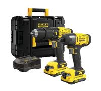 STANLEY FATMAX SFMCK465D2T-QW Kit combinado V20, 18 V, Incluye Taladro Percutor a Batería, Atornillador de Impacto a Batería, 2 Baterías de Iones de Litio de 2.0 Ah, 1 Cargador, 1 Caja TSTAK