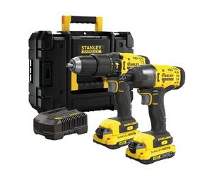 STANLEY FATMAX SFMCK465D2T-QW Kit combinado V20, 18 V, Incluye Taladro Percutor a Batería, Atornillador de Impacto a Batería, 2 Baterías de Iones de Litio de 2.0 Ah, 1 Cargador, 1 Caja TSTAK