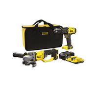 STANLEY FATMAX SFMCK471D2S-QW - Kit combinado V20 (Incluye Amoladora angular a batería de 125 mm, Taladro percutor a batería, cargador y 2 baterías de iones de litio de 2,0 Ah, estuche incluido)