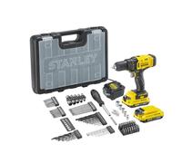 STANLEY FATMAX V20 Taladro atornilladorINALÁMBRICA sin escobillas de 2 velocidades, incluye 2baterías de iones de litio de 2.0Ah, cargador de 1.25A,maletín y 100 accesorios, 18V, SFMCD700D2A-QW