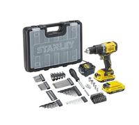 STANLEY FATMAX V20 Taladro percutor de 2 velocidades sin escobillas INALÁMBRICA, incluye batería de iones de litio de 2.0Ah, cargador de 1.25A, maletín y 100 accesorios, 18V, SFMCD715D2A-QW